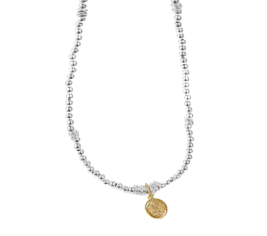 18K Beaded Necklace with Medallion Pendant