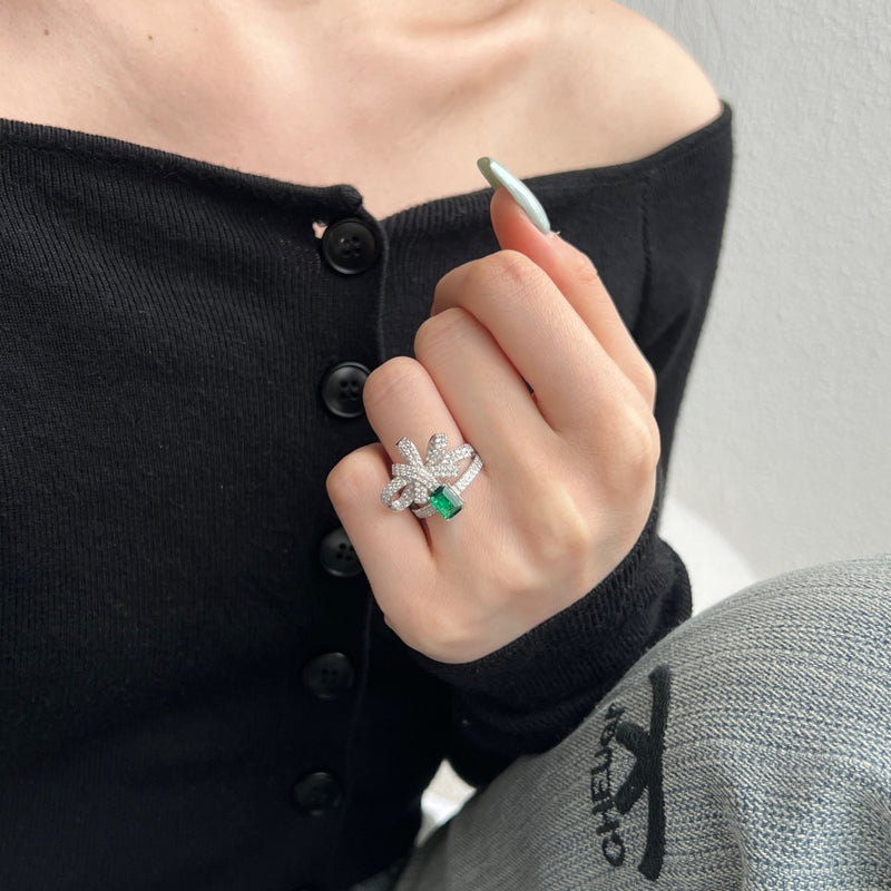 Emerald Bow Statement Ring