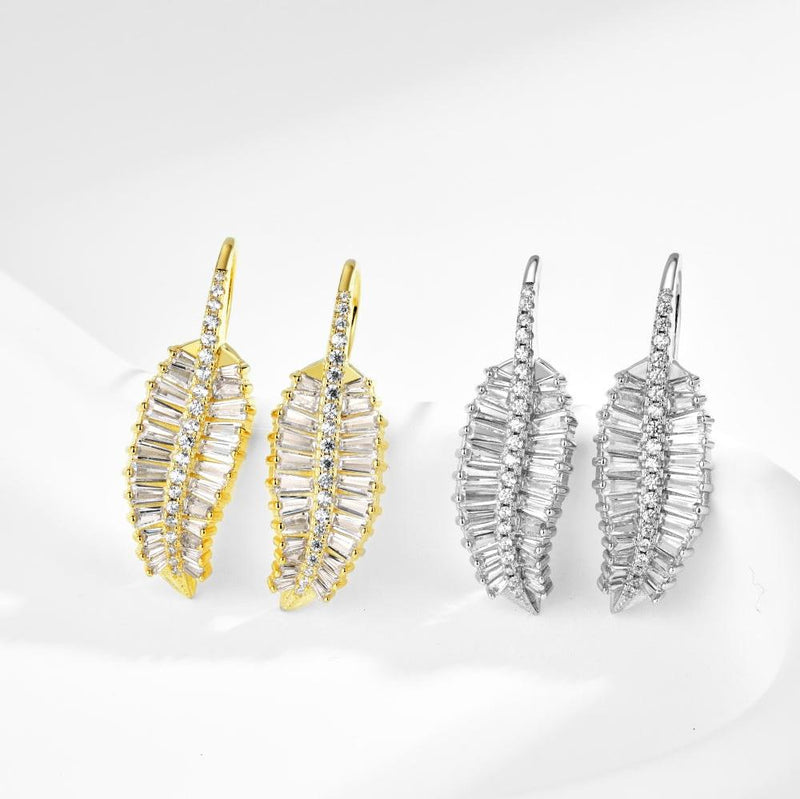 Baguette Leaf Drop Earrings