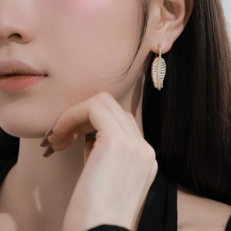 Baguette Leaf Drop Earrings