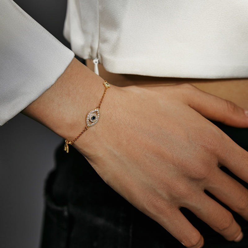 Goldenes Saphir-Armband mit bösem Blick