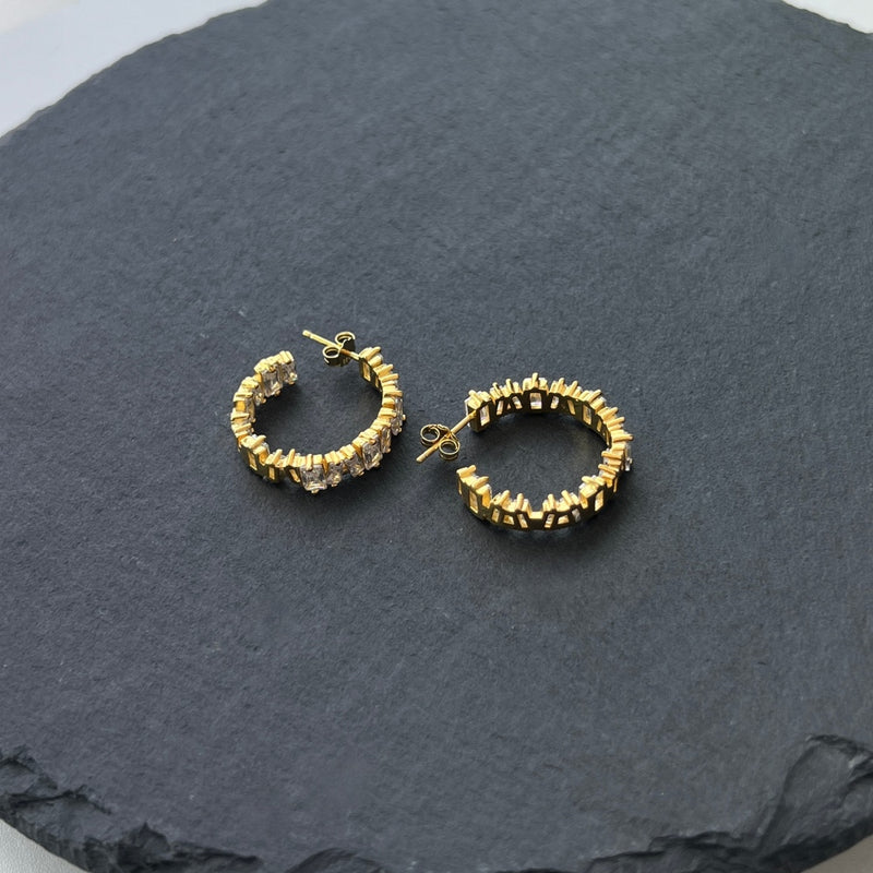 Golden Radiance Zircon Hoop Earrings