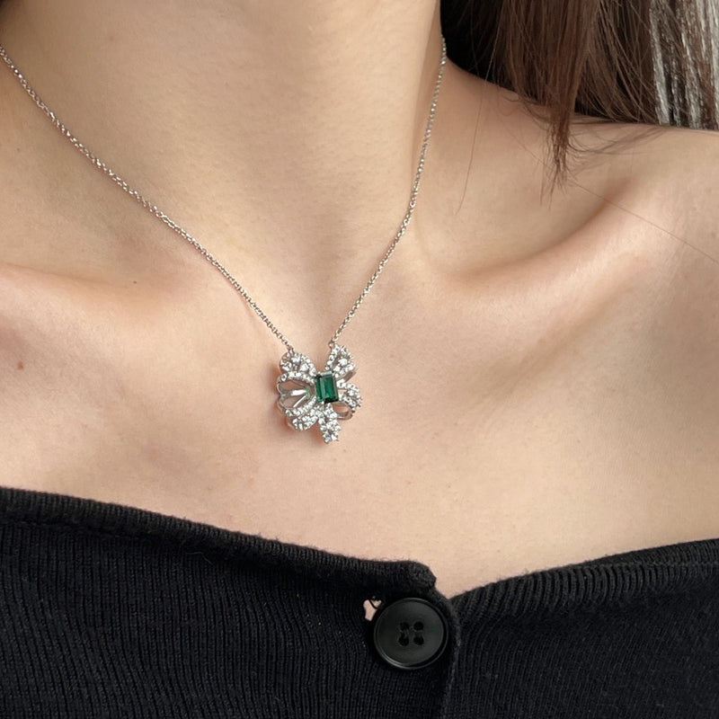 Emerald Bow Charm Necklace