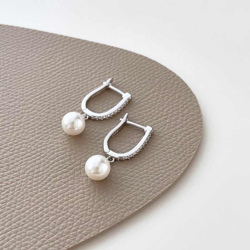 Pearl and Zircon Drop Earrings