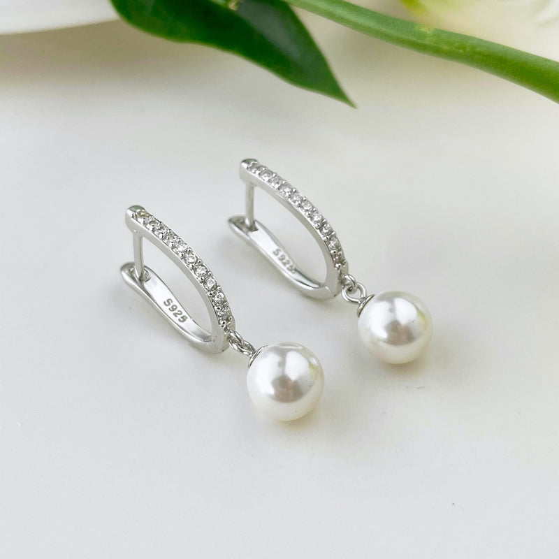 Pearl and Zircon Drop Earrings