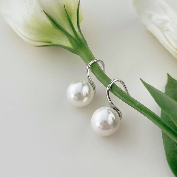 Silver Shell Pearl Drop Earrings