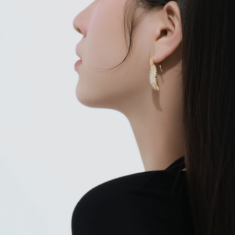 Baguette Leaf Drop Earrings