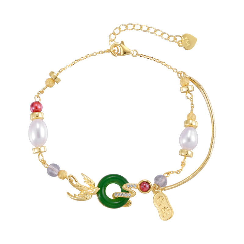 Emerald Circle and Golden Charm Bracelet