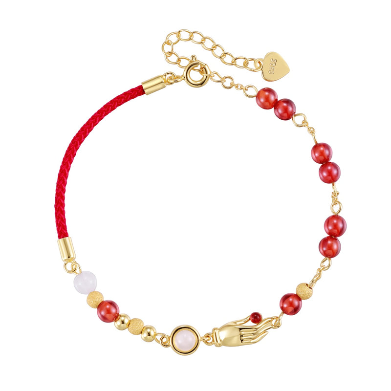 Golden Hand Charm Red Bead Bracelet