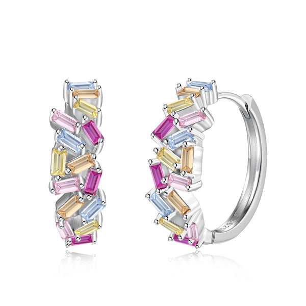 Vibrant Multi-Color Rectangle Zircon Hoop Earrings