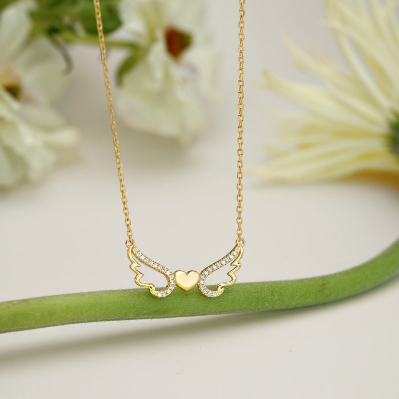 Golden Heart Wing Necklace