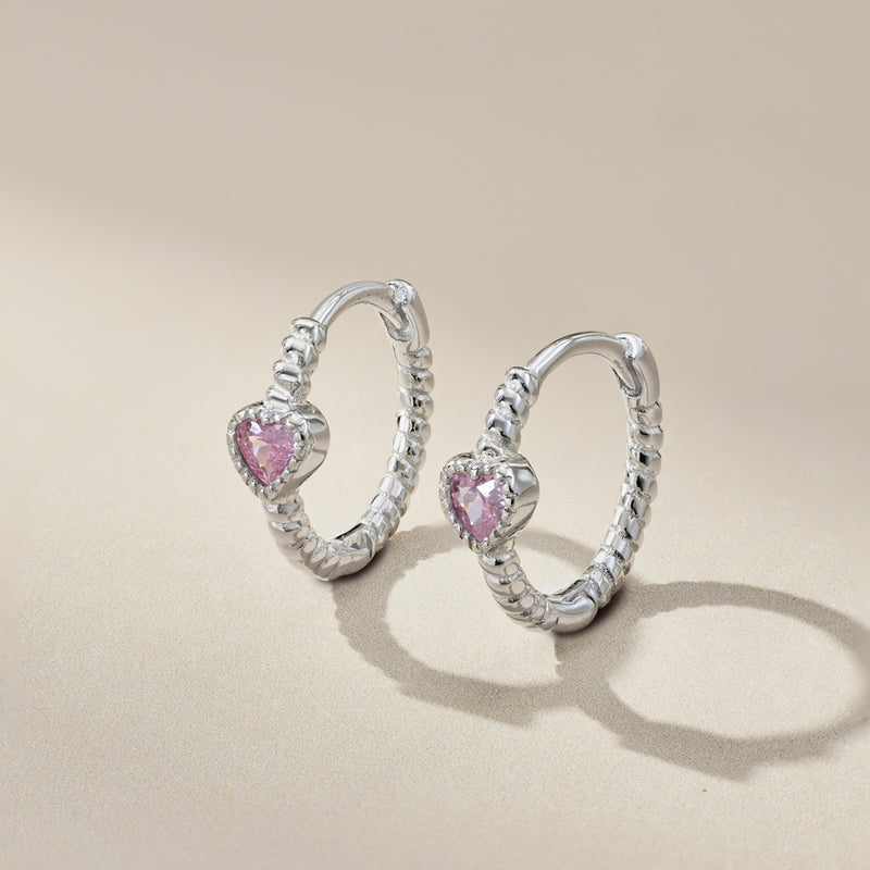 Pink Heart Charm Hoop Earrings