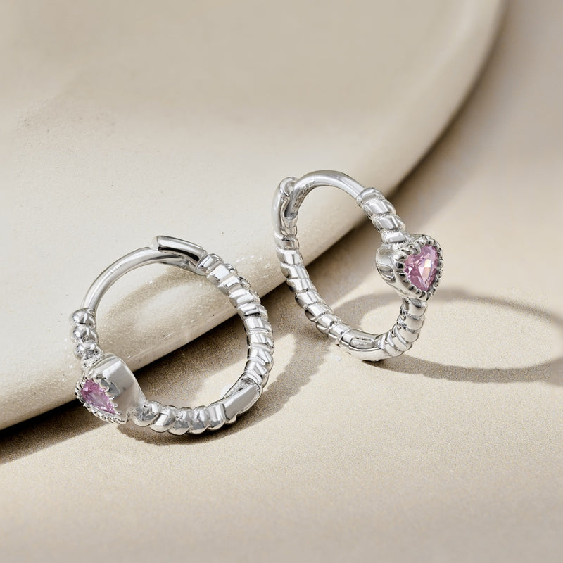 Pink Heart Charm Hoop Earrings