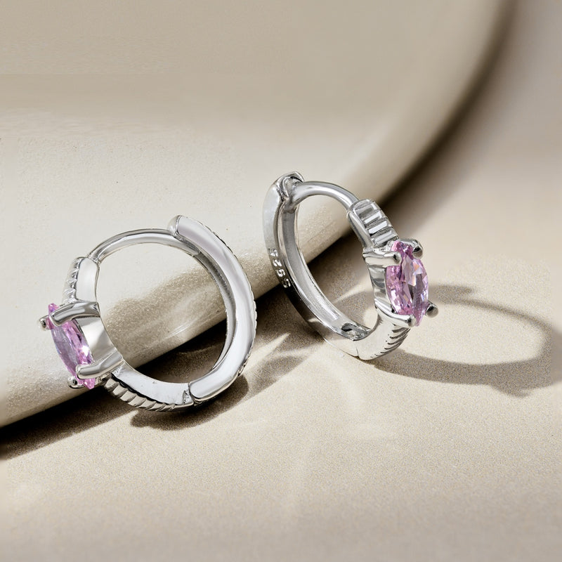 Pink Marquise Stone Huggie Earrings