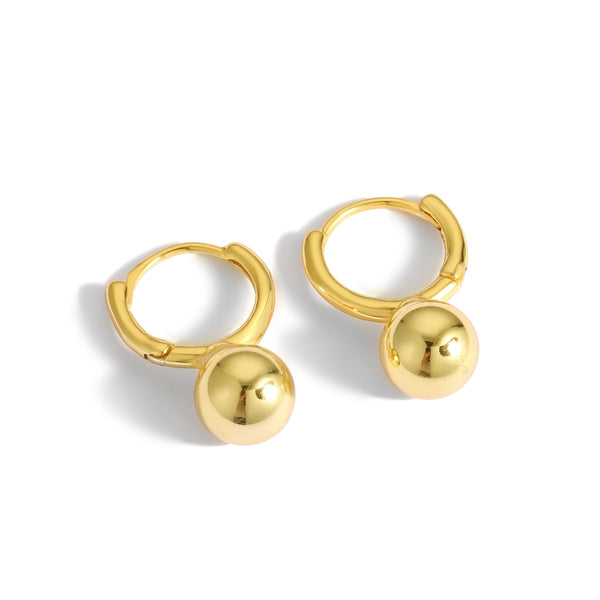 Golden Sphere Drop Hoop Earrings