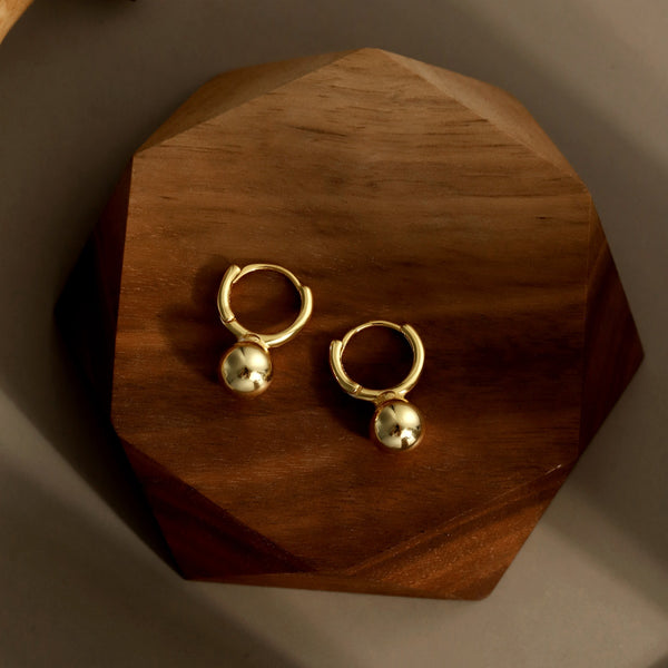 Golden Sphere Drop Hoop Earrings