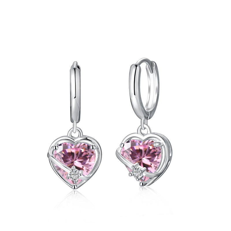 Pink Heart Zircon Drop Earrings