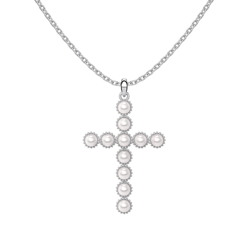 Golden Pearl Cross Necklace