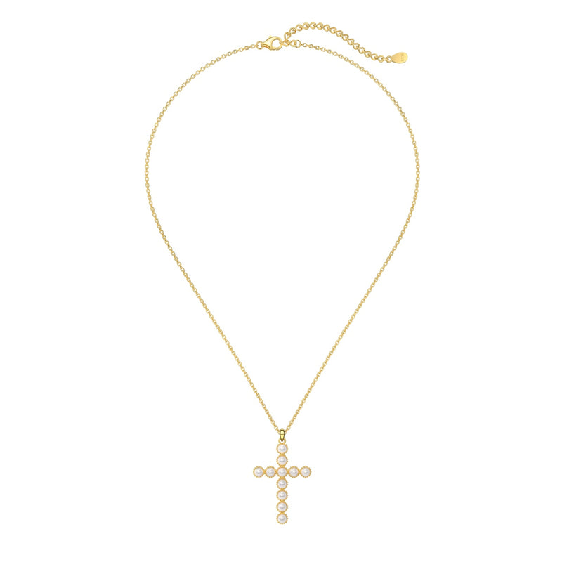 Golden Pearl Cross Necklace