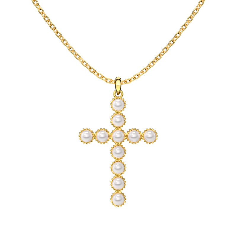 Golden Pearl Cross Necklace