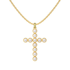 Golden Pearl Cross Necklace