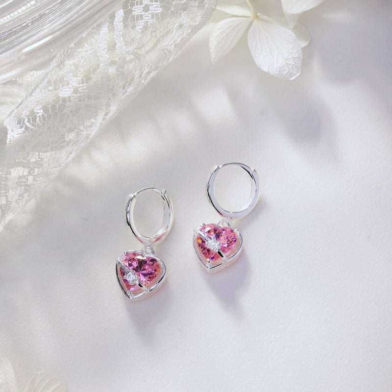 Pink Heart Zircon Drop Earrings