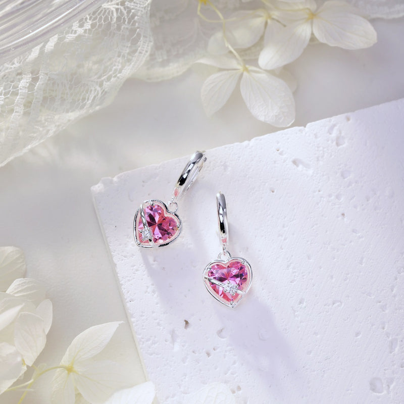 Pink Heart Zircon Drop Earrings