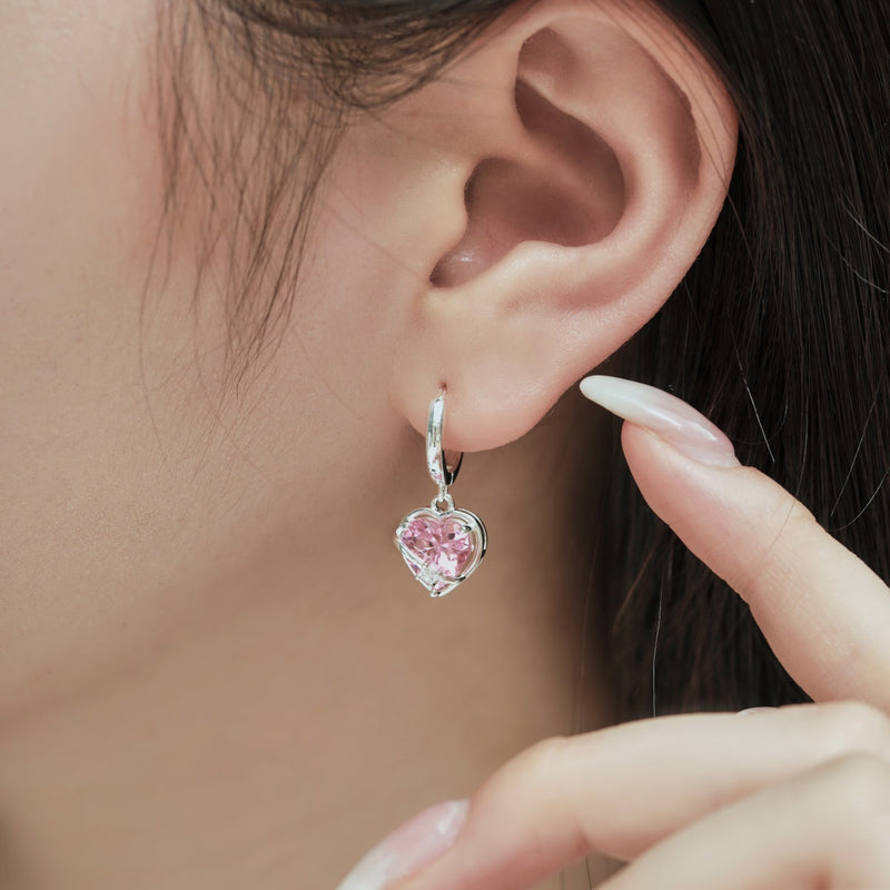 Pink Heart Zircon Drop Earrings