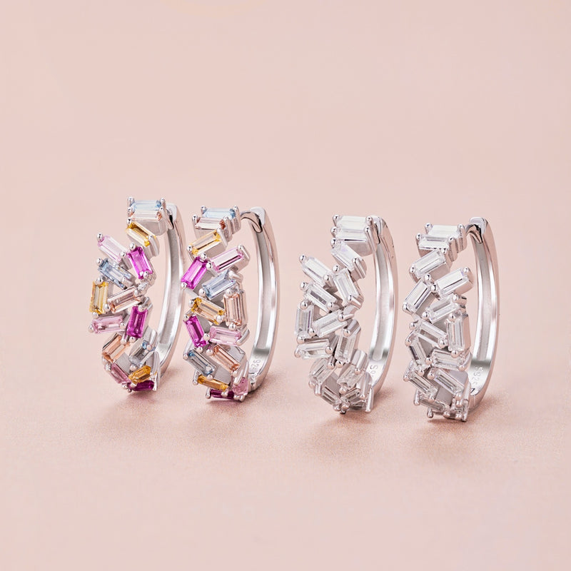 Vibrant Multi-Color Rectangle Zircon Hoop Earrings