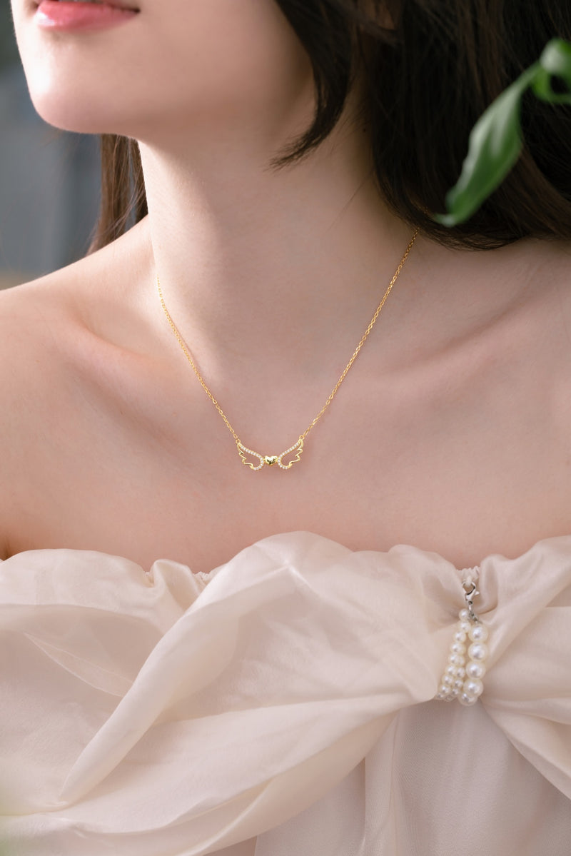 Golden Heart Wing Necklace