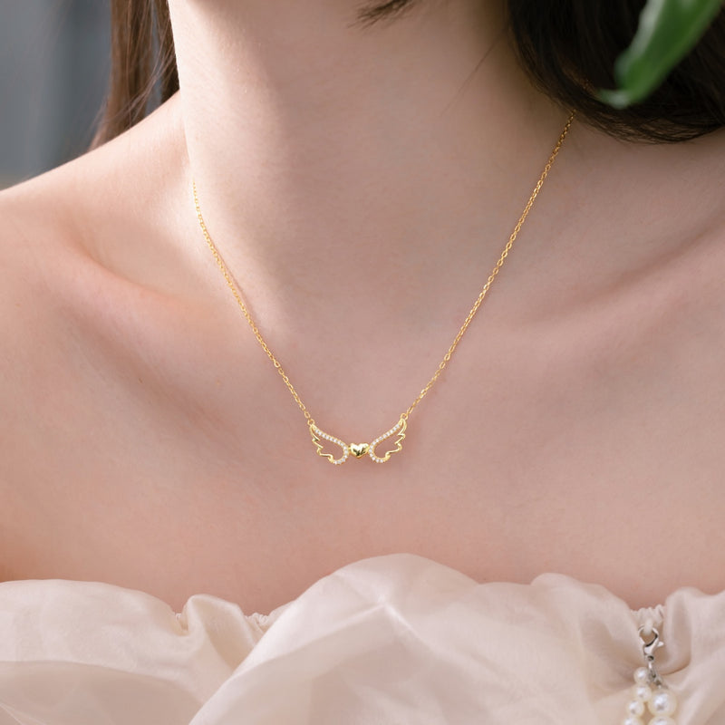 Golden Heart Wing Necklace