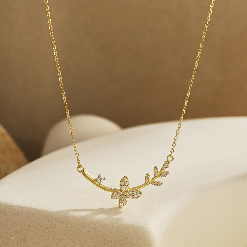 Golden Butterfly Branch Necklace