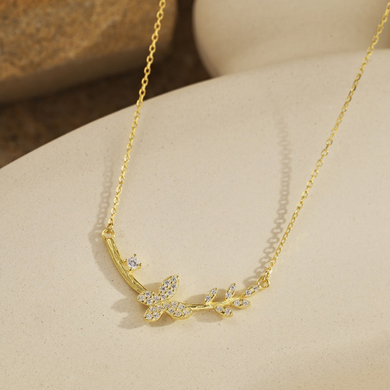 Golden Butterfly Branch Necklace