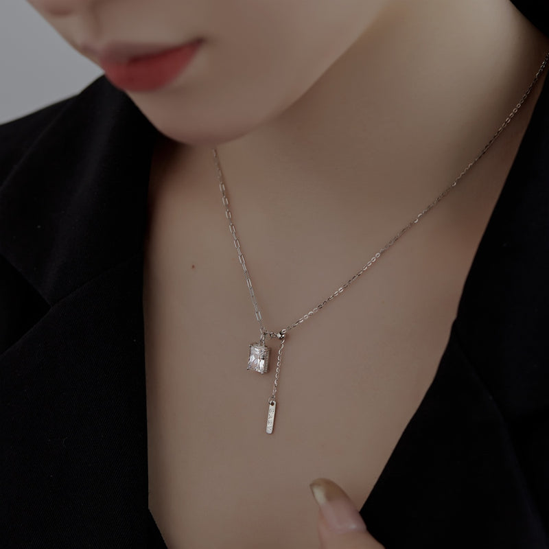 Rectangular Zircon Drop Necklace