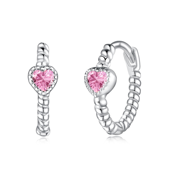 Pink Heart Charm Hoop Earrings