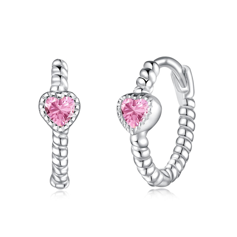 Pink Heart Charm Hoop Earrings