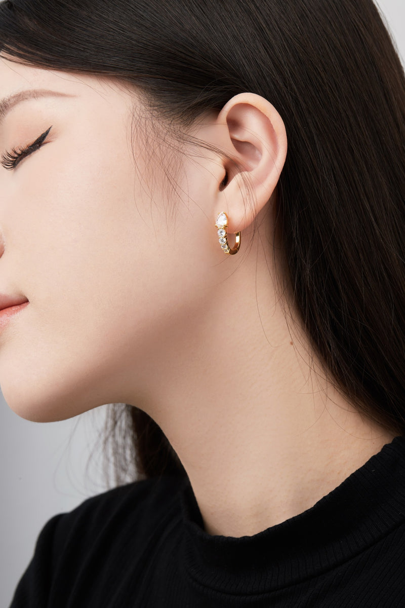 Golden Pear-Cut Zircon Hoop Earrings