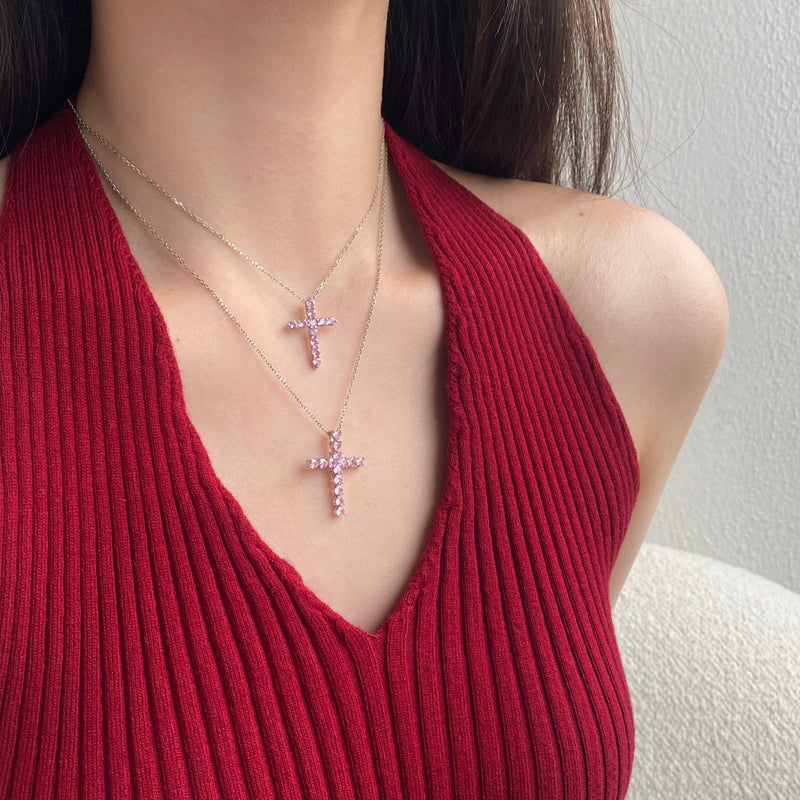 Blushing Heart Cross Necklace