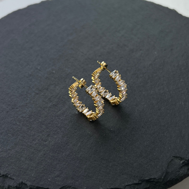 Golden Radiance Zircon Hoop Earrings