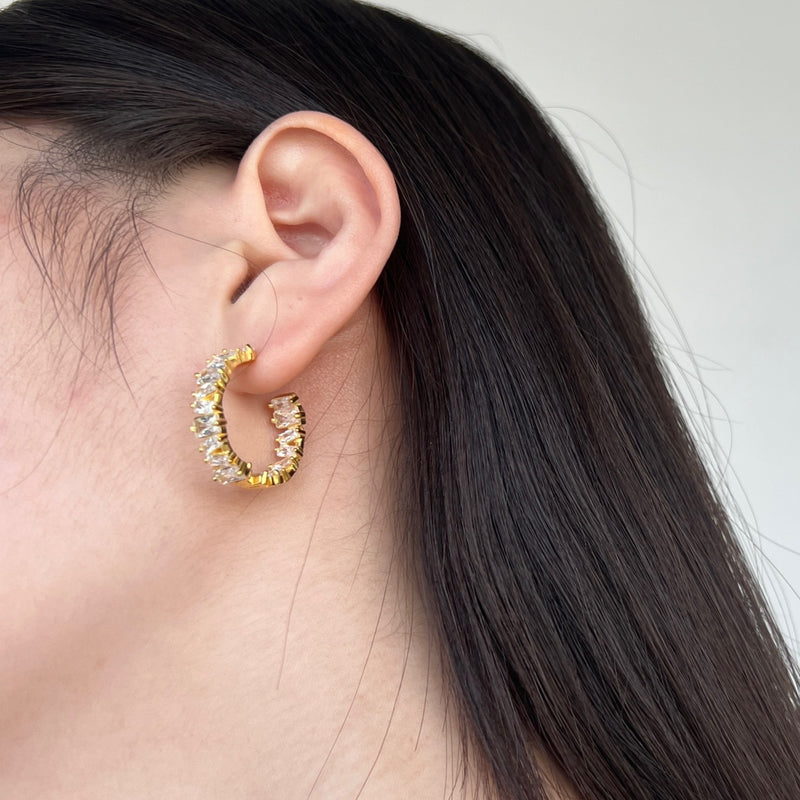 Golden Radiance Zircon Hoop Earrings