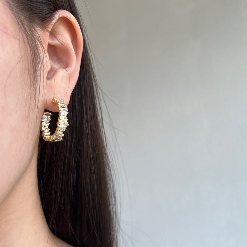 Golden Radiance Zircon Hoop Earrings