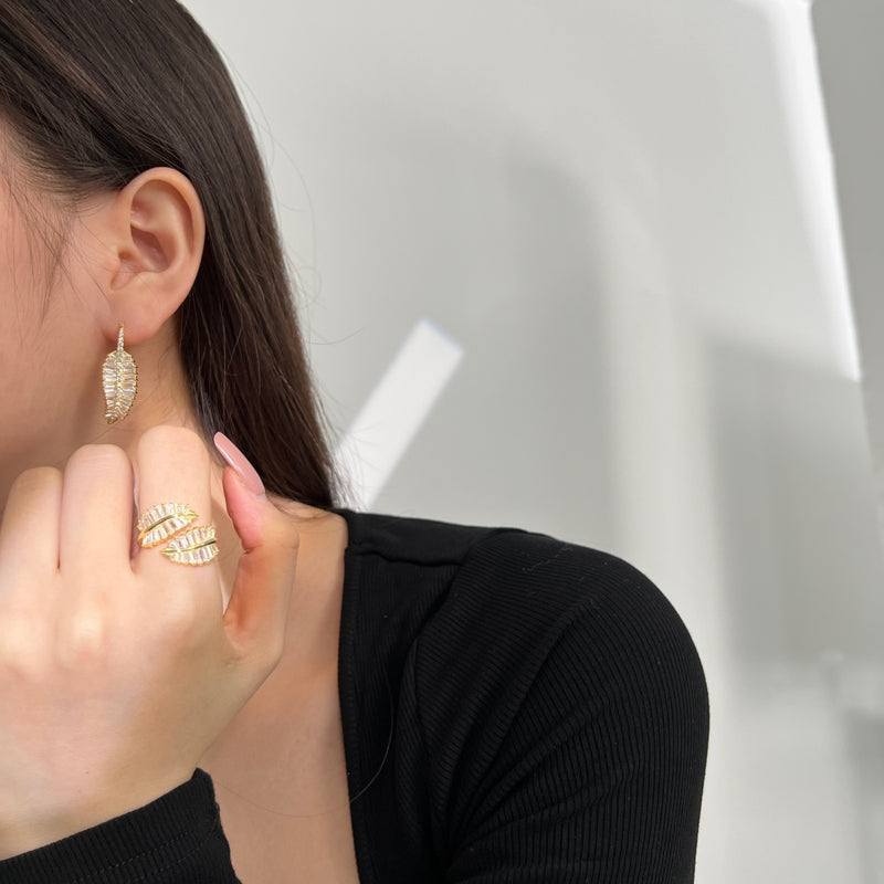 Baguette Leaf Drop Earrings