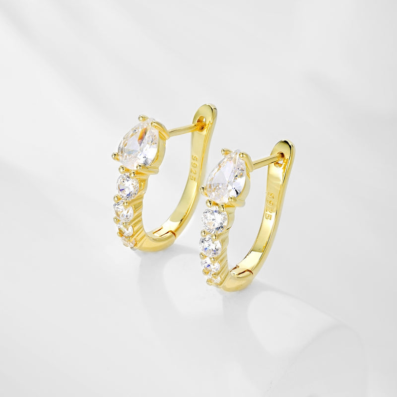 Golden Pear-Cut Zircon Hoop Earrings