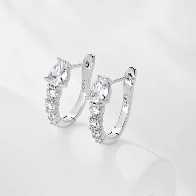 Golden Pear-Cut Zircon Hoop Earrings