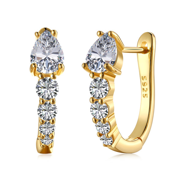 Golden Pear-Cut Zircon Hoop Earrings