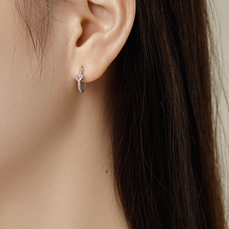 Pink Heart Charm Hoop Earrings