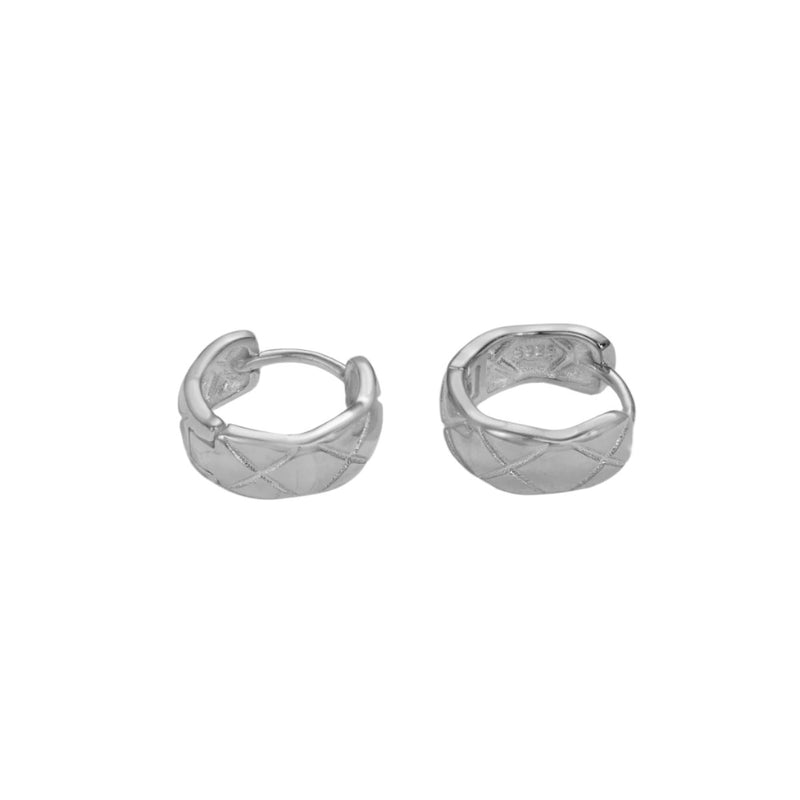 Quilted Pattern Silver Hoop Earrings