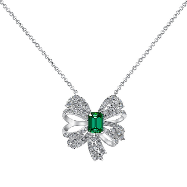 Emerald Bow Charm Necklace