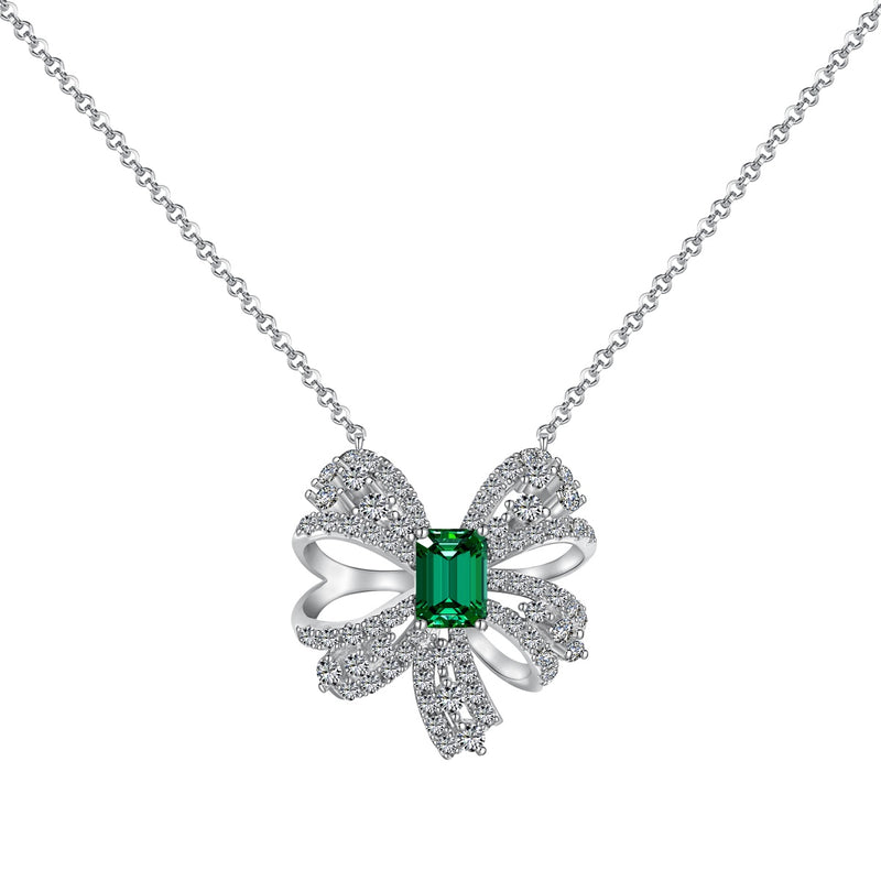 Emerald Bow Charm Necklace