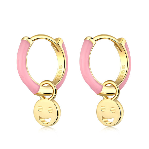 Smiley Charm Hoop Earrings